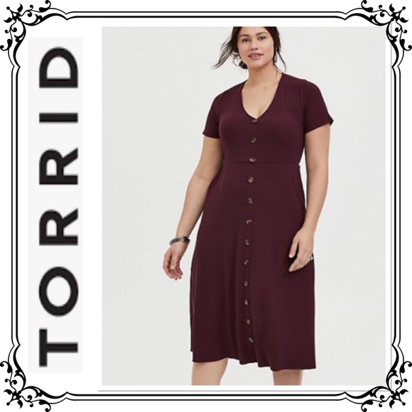 TORRID ⭐️ Burgundy Purple Button Front Dress - Picture 1 of 13